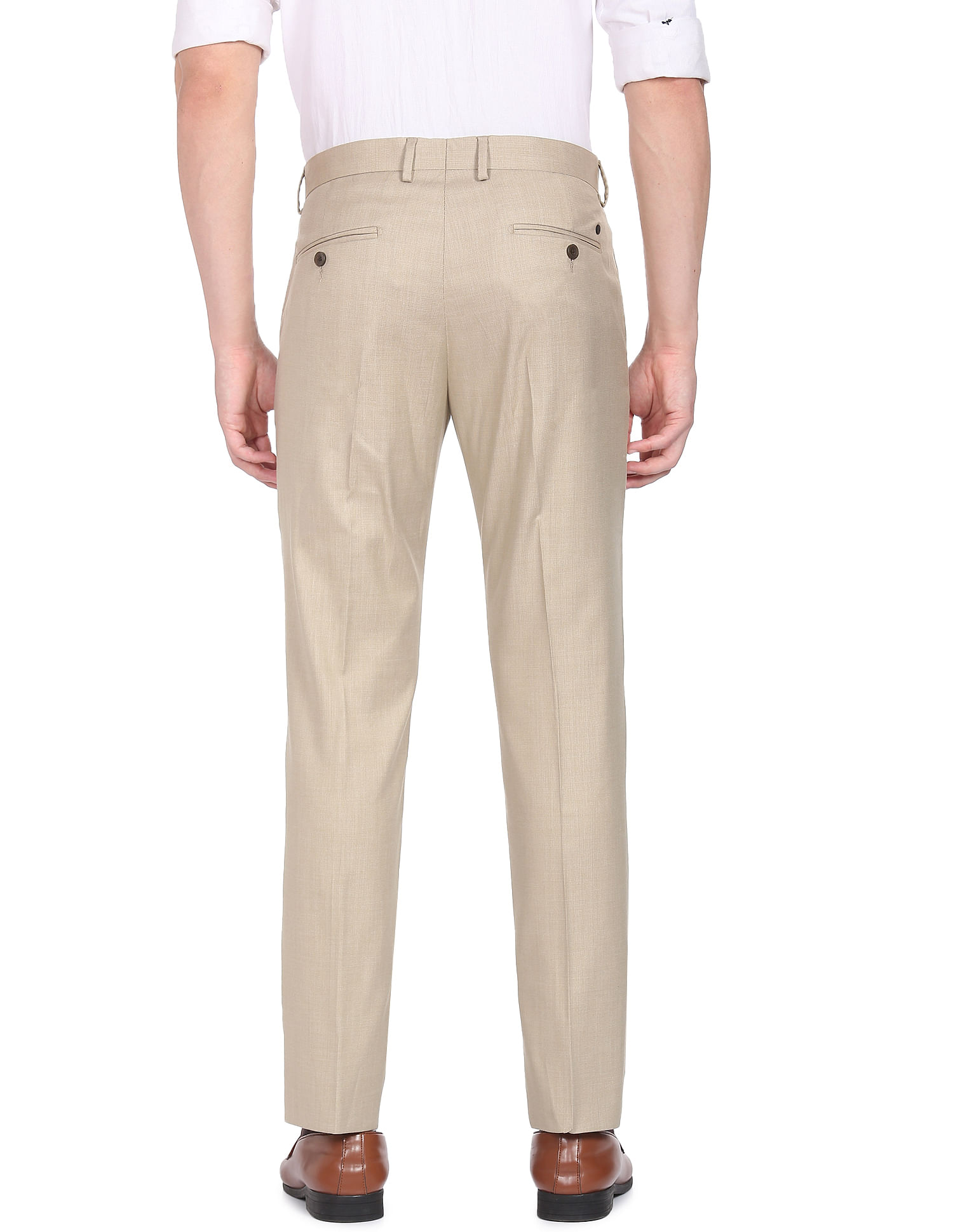 Buy Men Beige Solid Slim Fit Formal Trousers Online - 735606 | Peter England