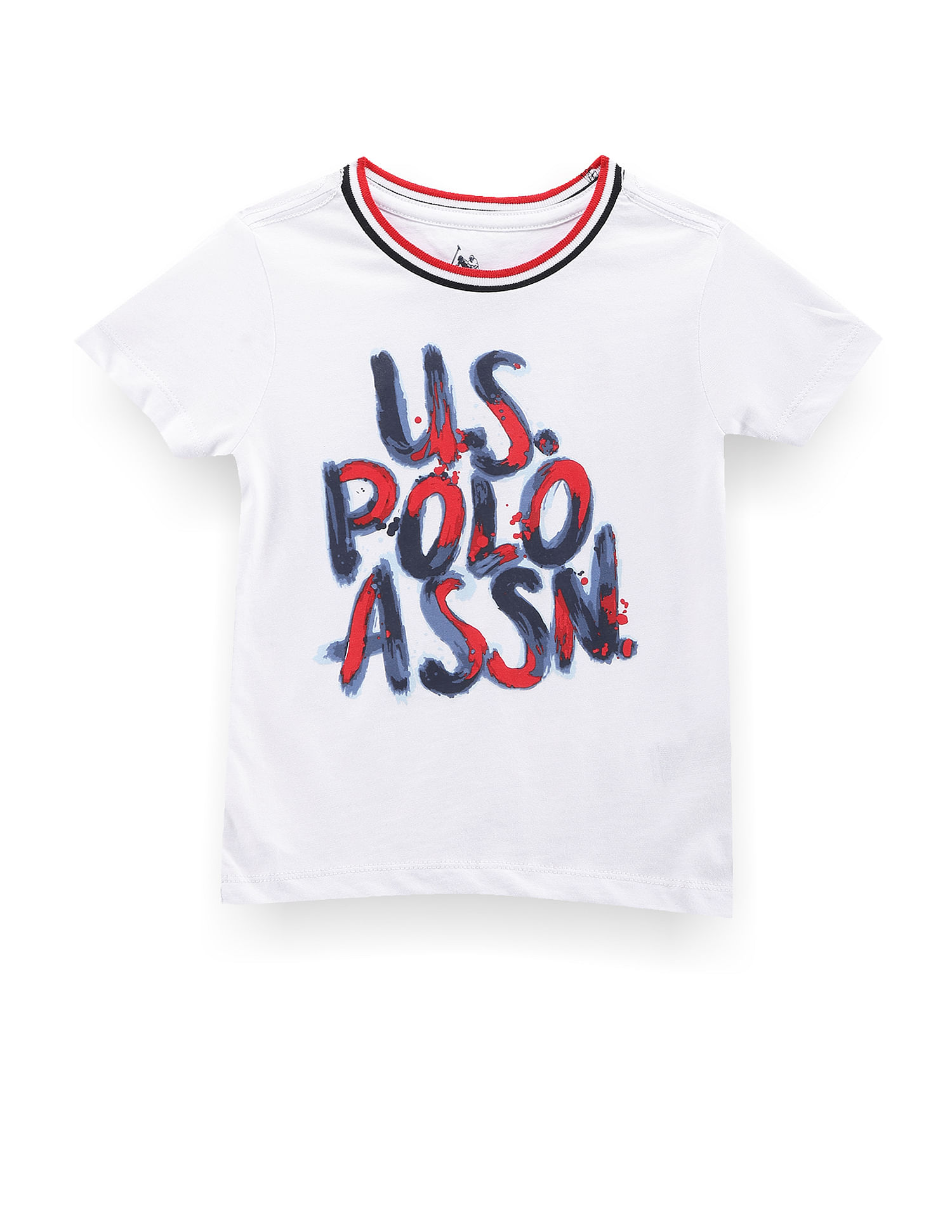 U.S. Polo Assn. Kids Boys Striped Collar Brand Print T-Shirt