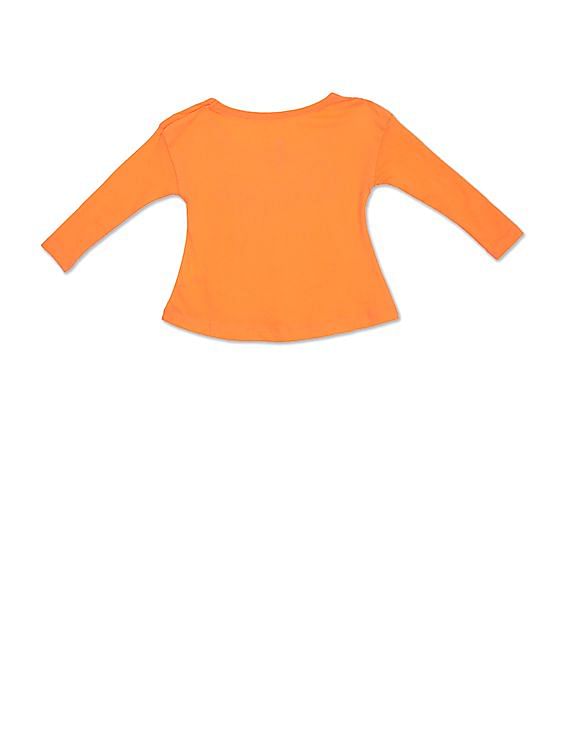 U.S. Polo Assn. Kids Girls Orange Round Neck Graphic Print T Shirt