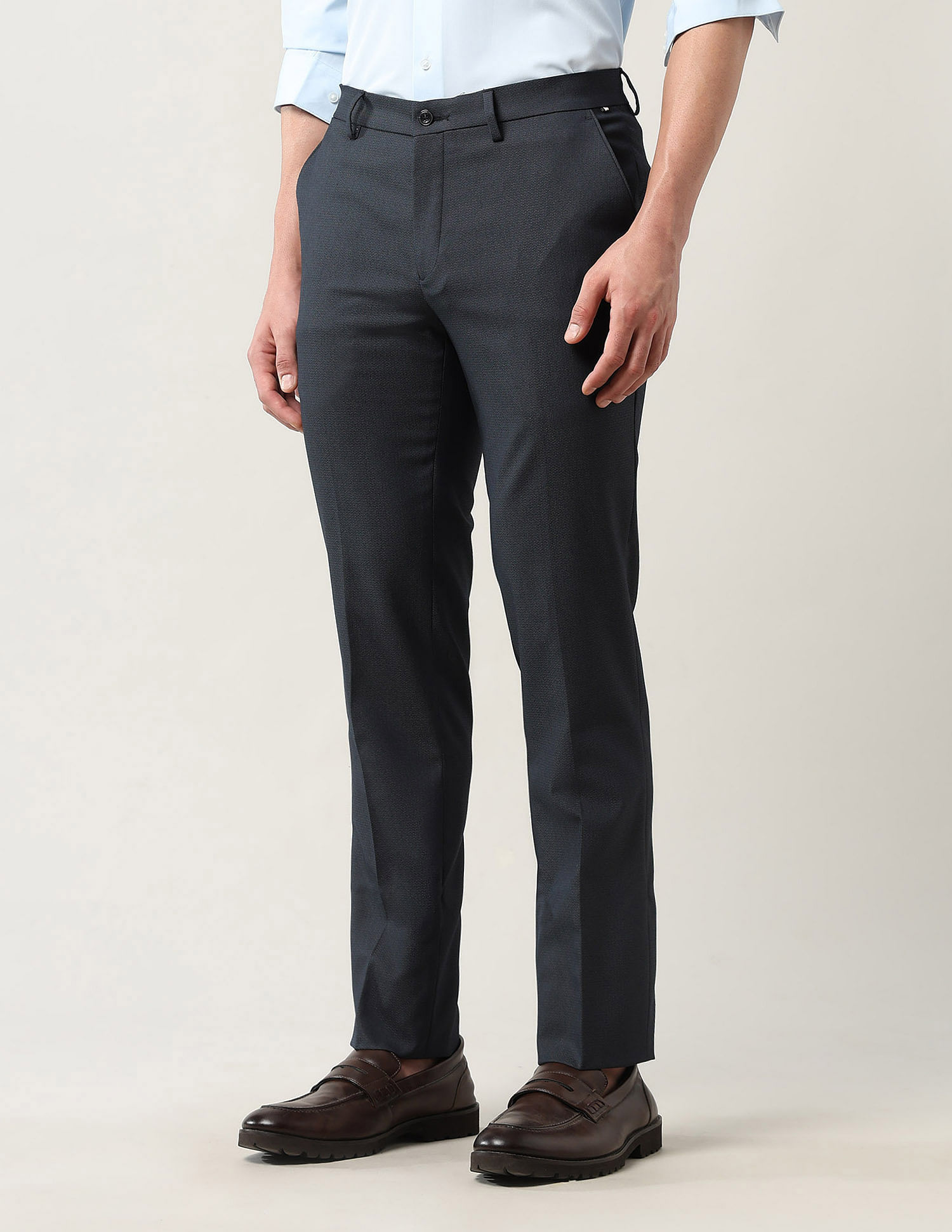 Arrow Newyork Mid Rise Autoflex Textured Trousers