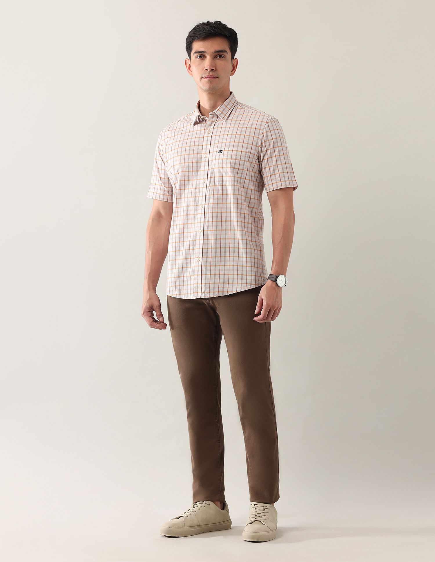Arrow Sport Grid Tattersall Checked Regular Fit Shirt