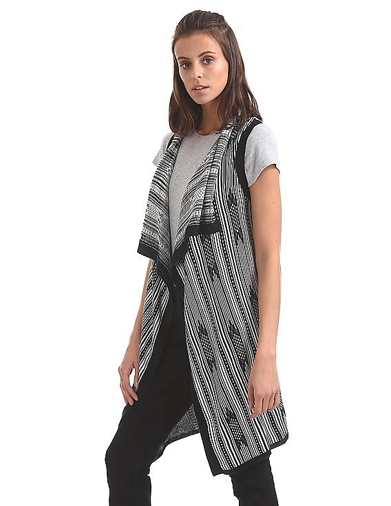 U.S. Polo Assn. Women Patterned Knit Open Front Longline Shrug