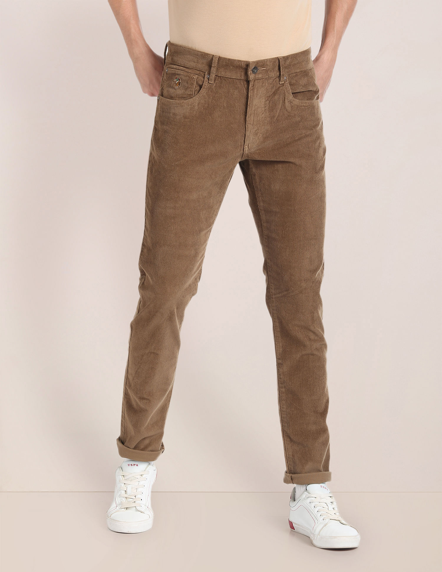 Maroon Corduroy Trousers - Stancliffe Flat-Front in 8-Wale Cotton