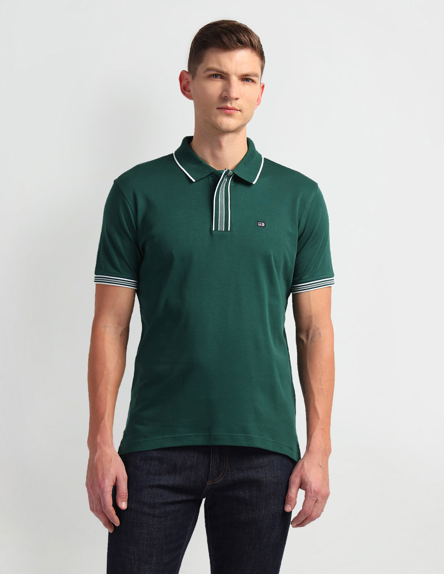 Arrow Sports Stripe Collar Solid Polo Shirt