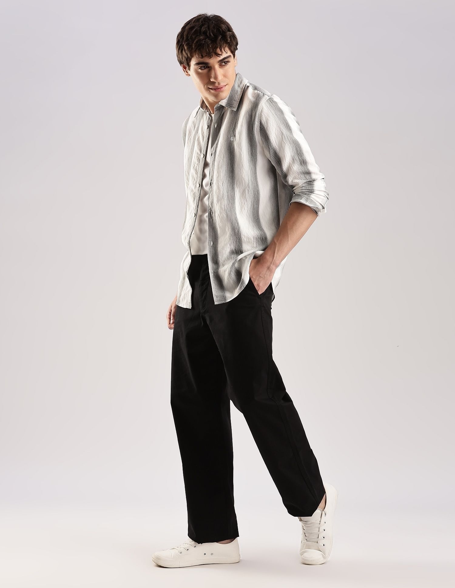 Calvin Klein Jeans Vertical Stripes Slim Fit Plain Woven Shirt