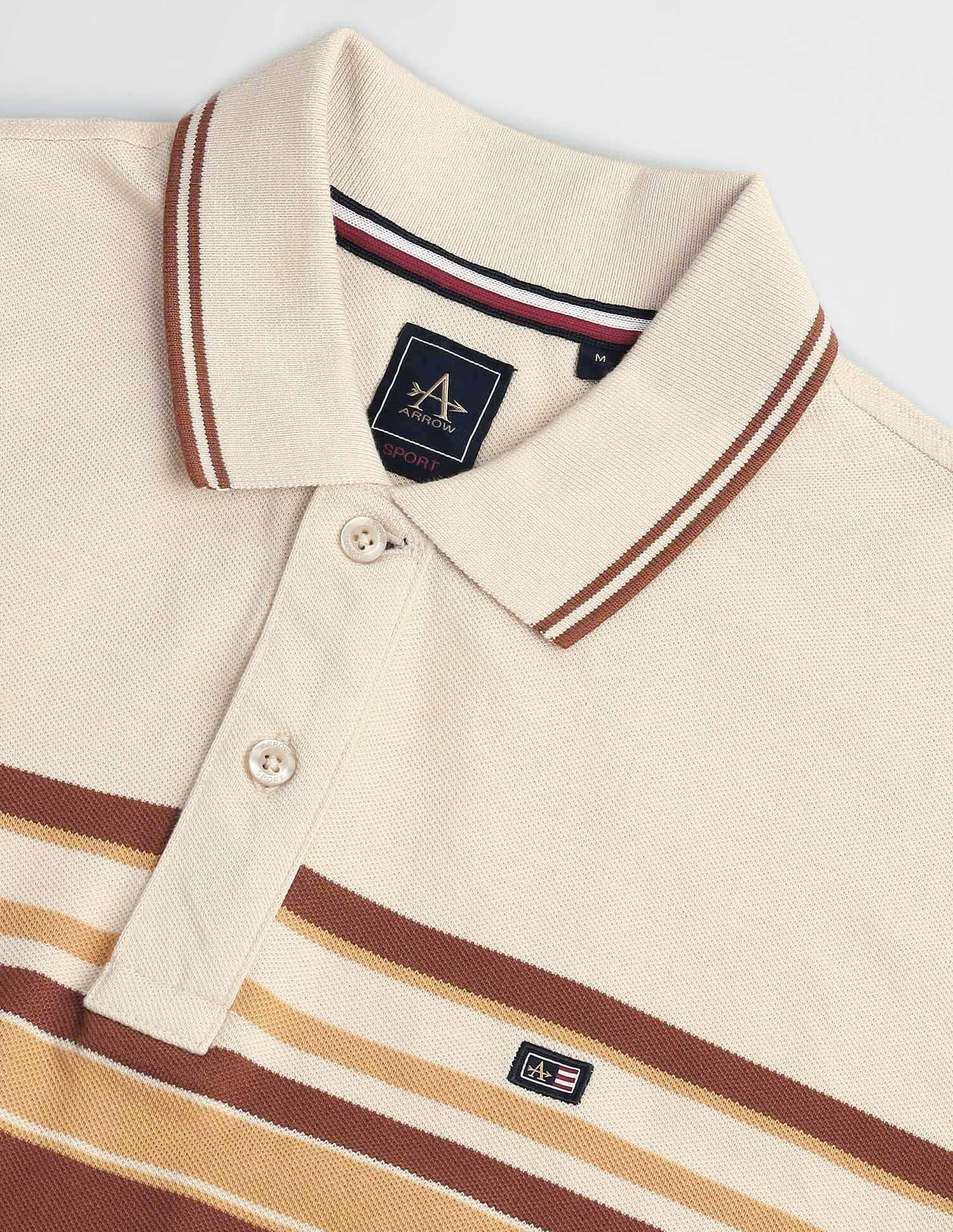 Arrow Sports Tipped Collar Horizontal Stripe Polo Shirt
