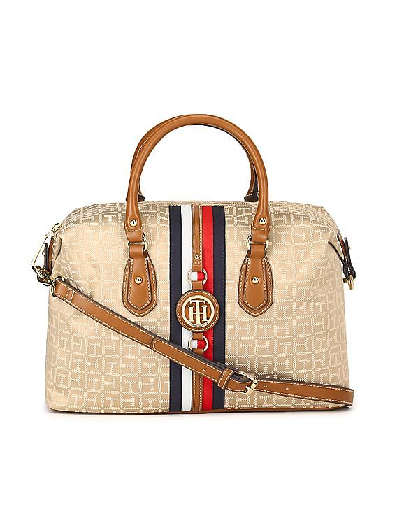 Buy Tommy Hilfiger Women Brown Monogram Jacquard Satchel Bag - NNNOW.com