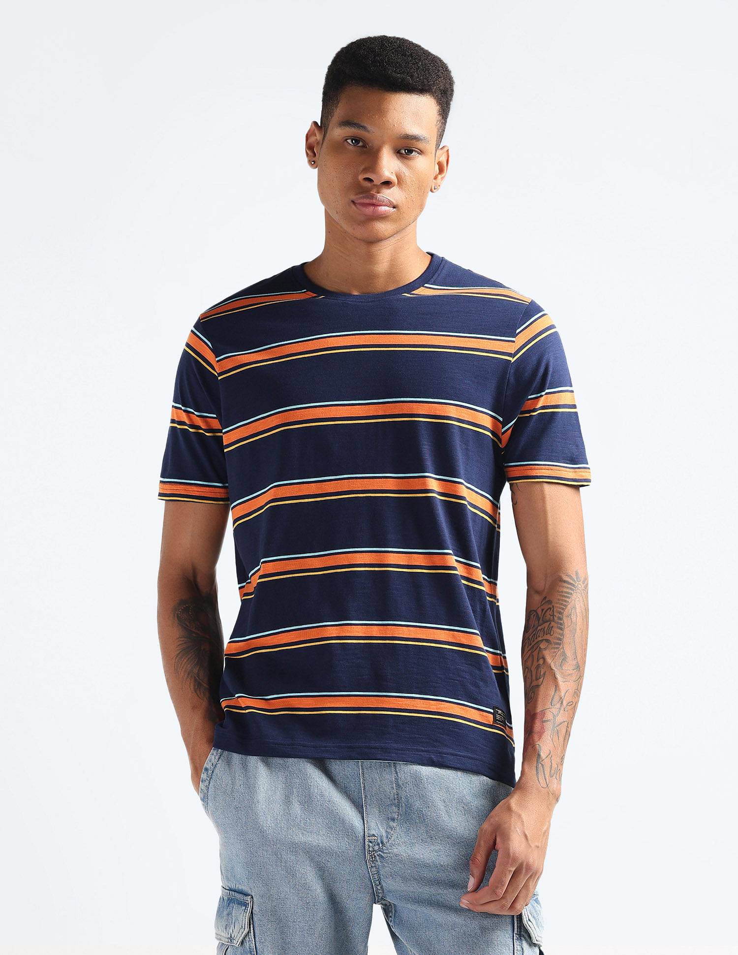 Flying Machine Crew Neck Horizontal Stripe T-Shirt