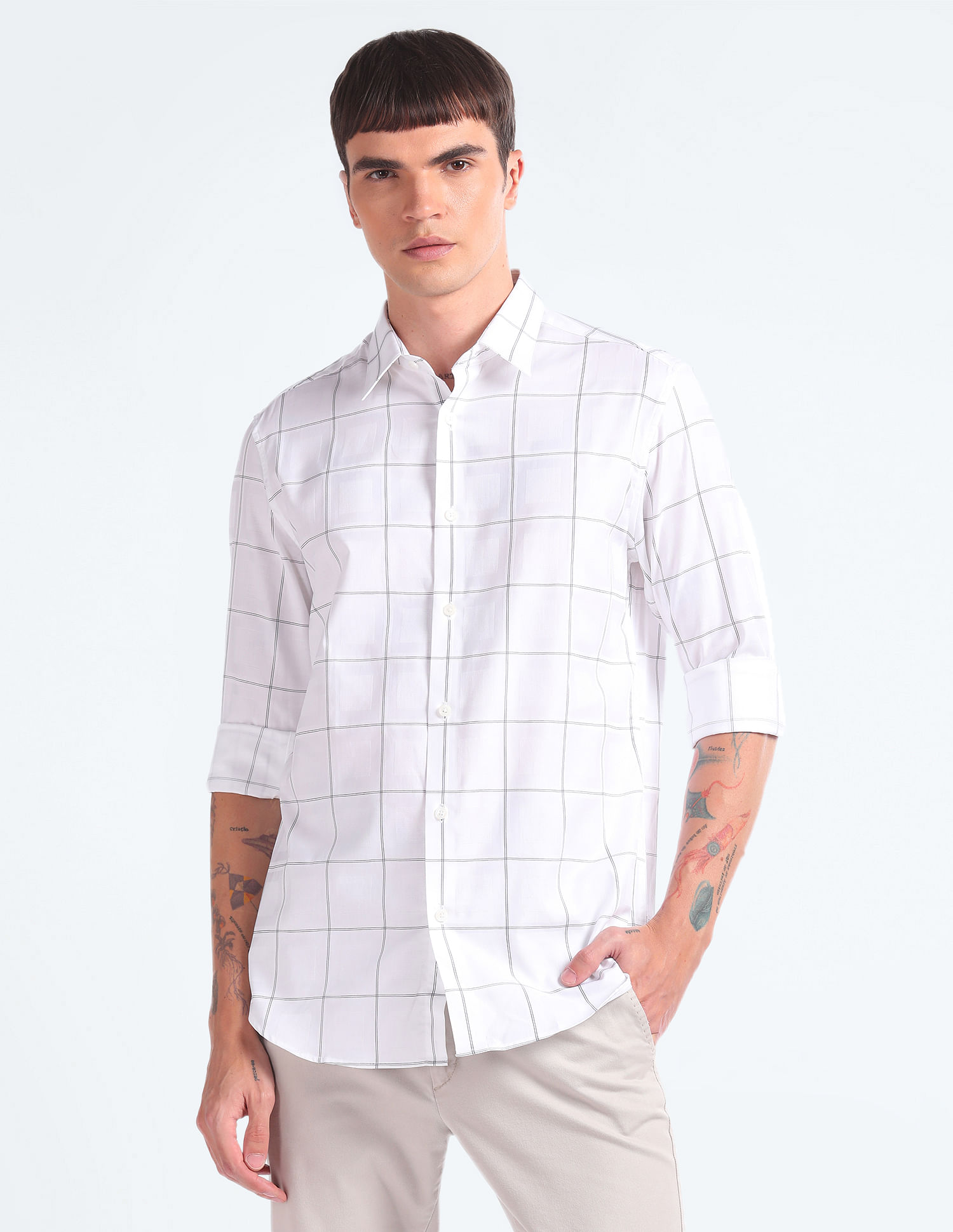 Flying Machine Windowpane Check Cotton Shirt