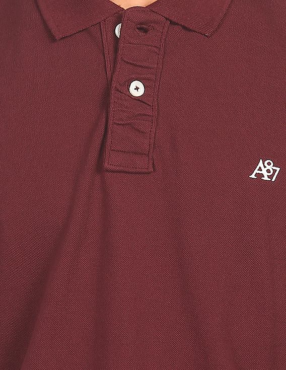 Aeropostale Men Maroon Cotton Solid Polo Shirt