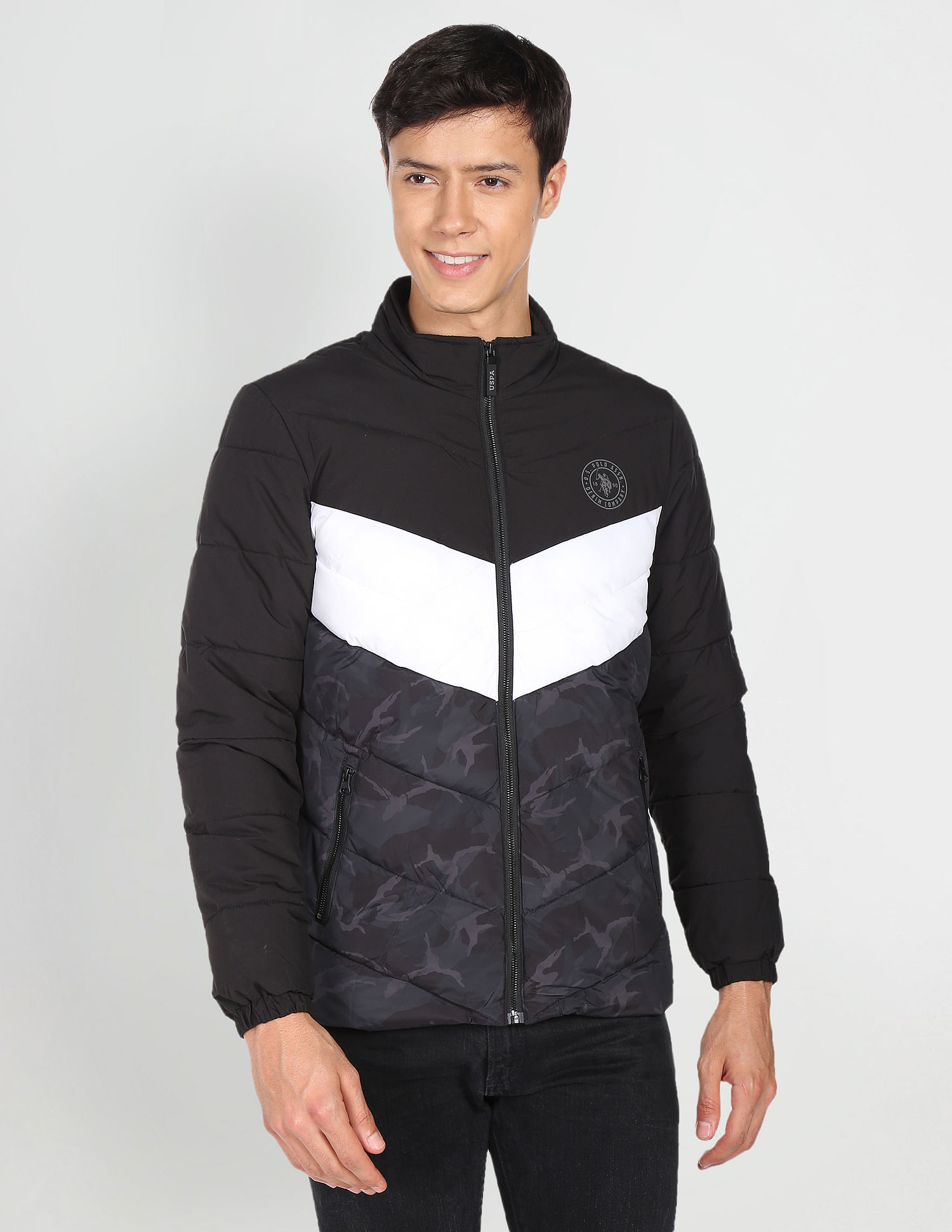 U.S. Polo Assn. Denim Co. High Neck Colour Block Padded Jacket