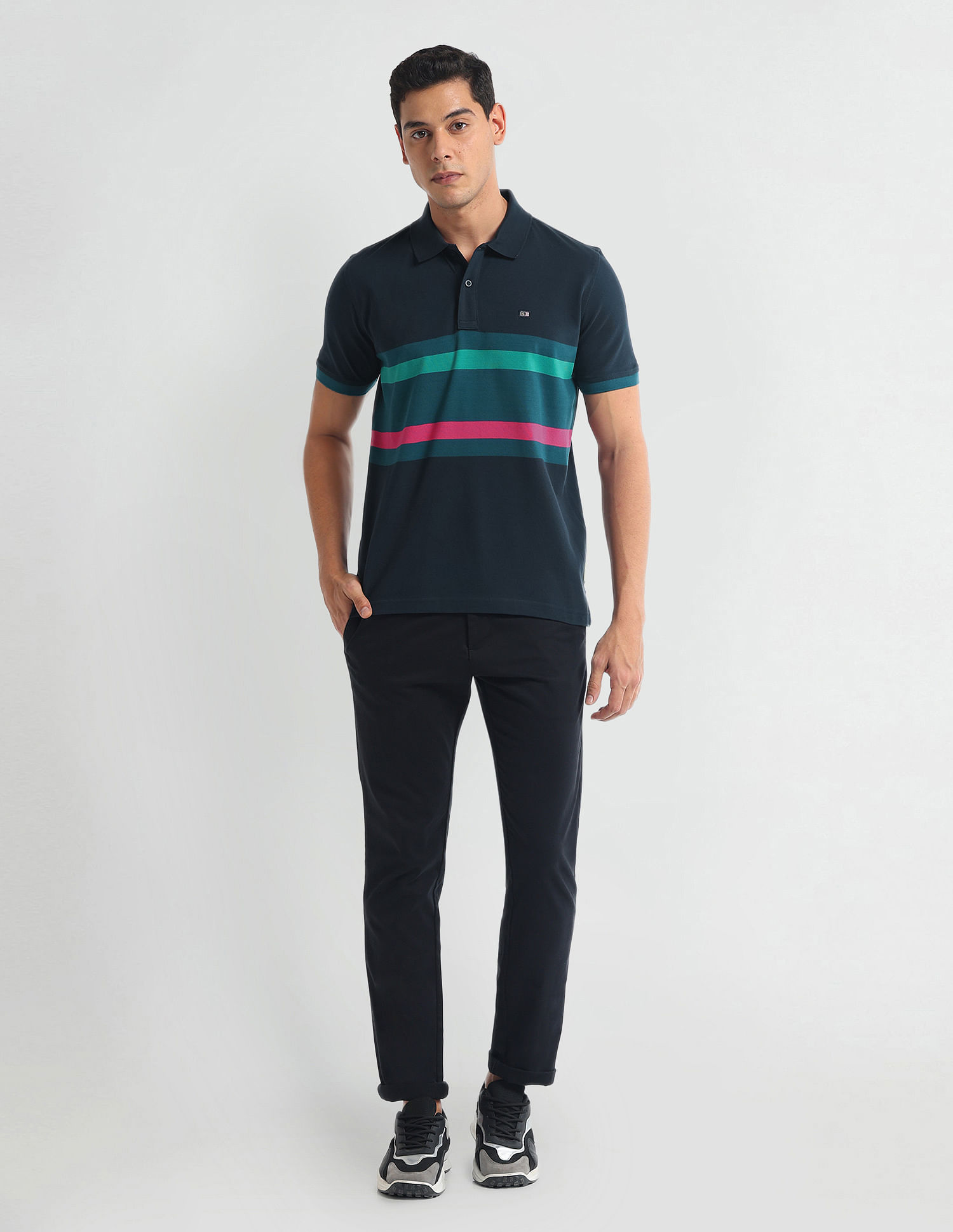 Arrow Sports Horizontal Stripe Cotton Polo Shirt