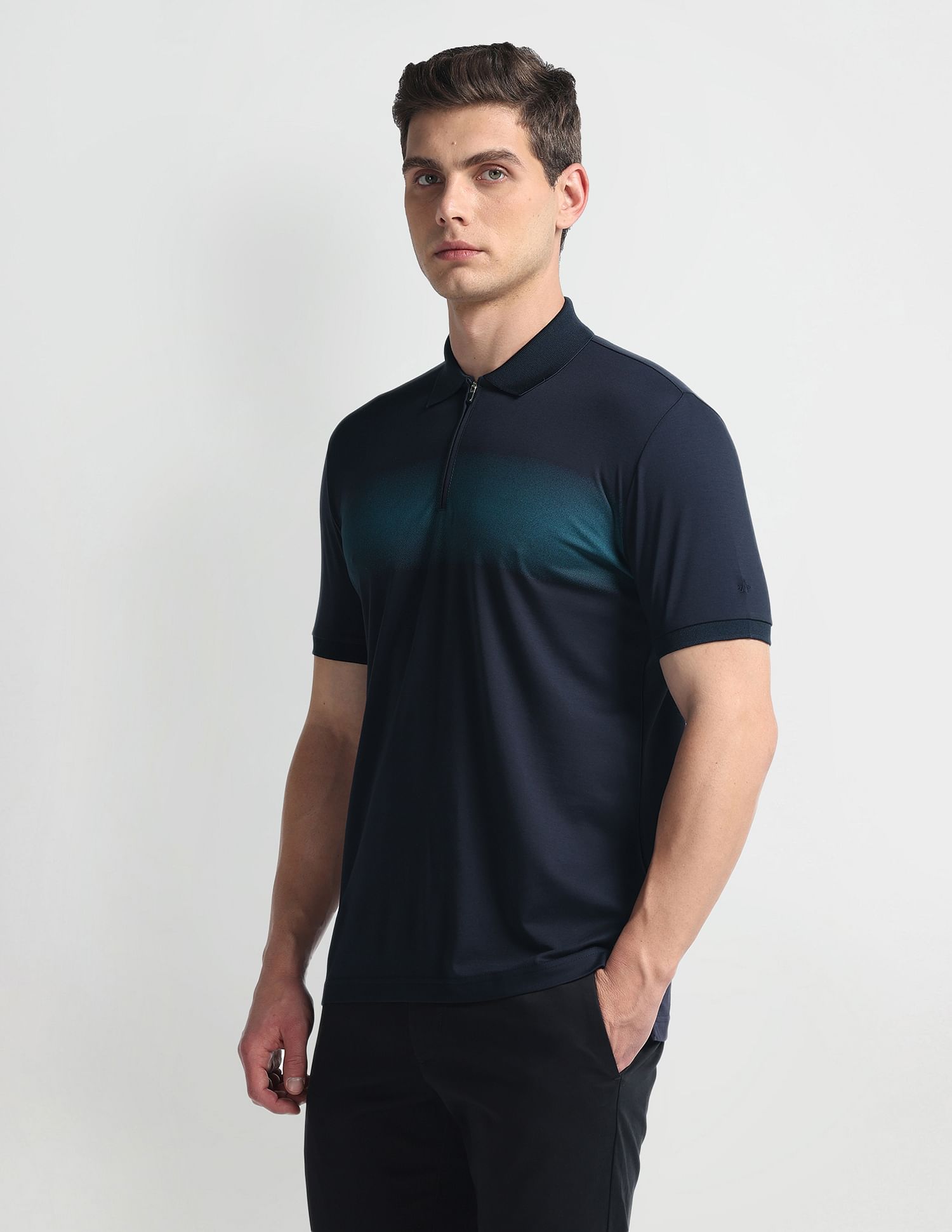 Arrow Newyork Colour Block Zipper Polo Shirt