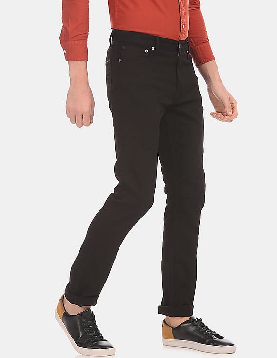 Calvin Klein Men Black Slim Fit Rinsed Cotton Stretch Jeans