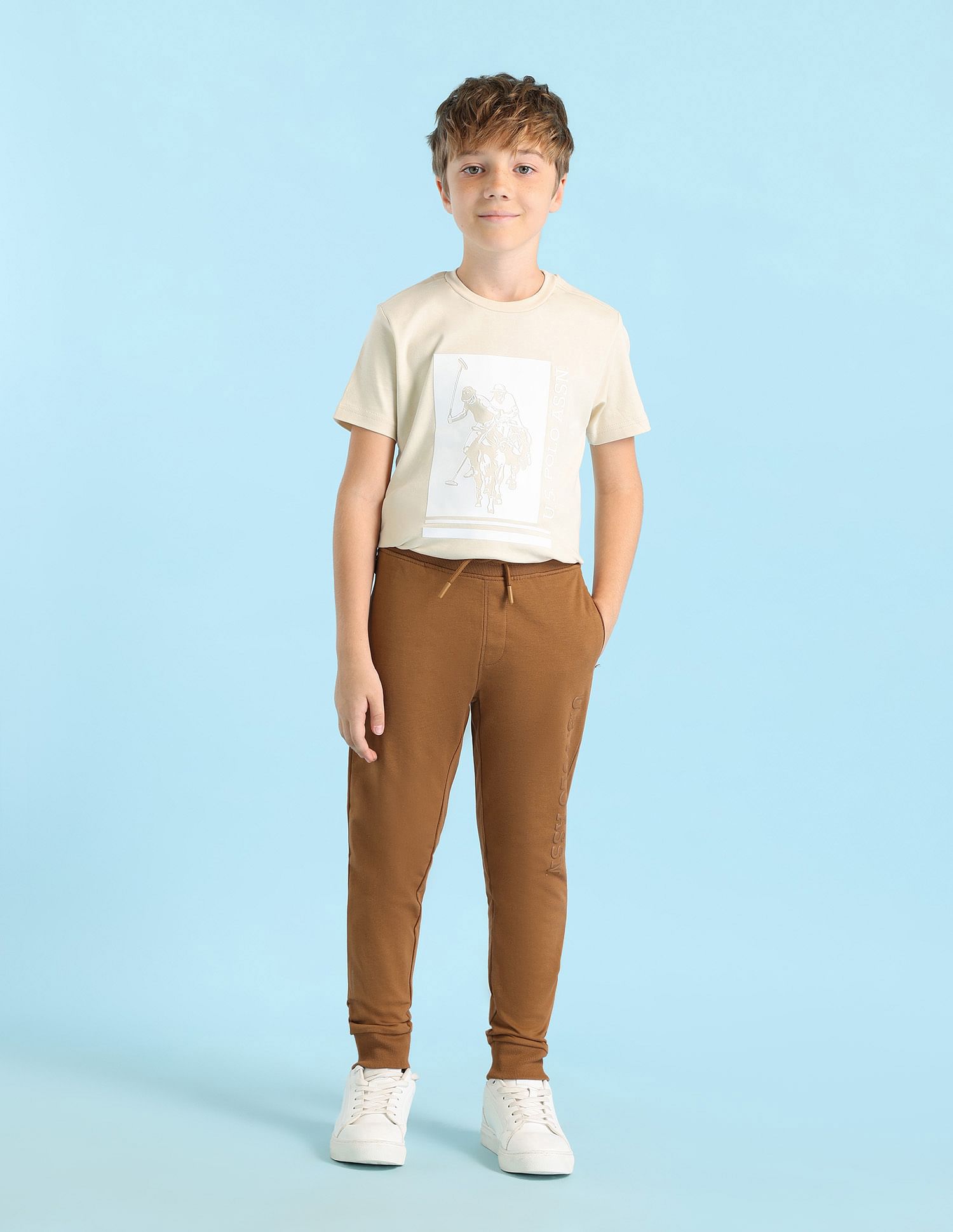 U.S. Polo Assn. Kids Boys Solid Pure Cotton Track Pants