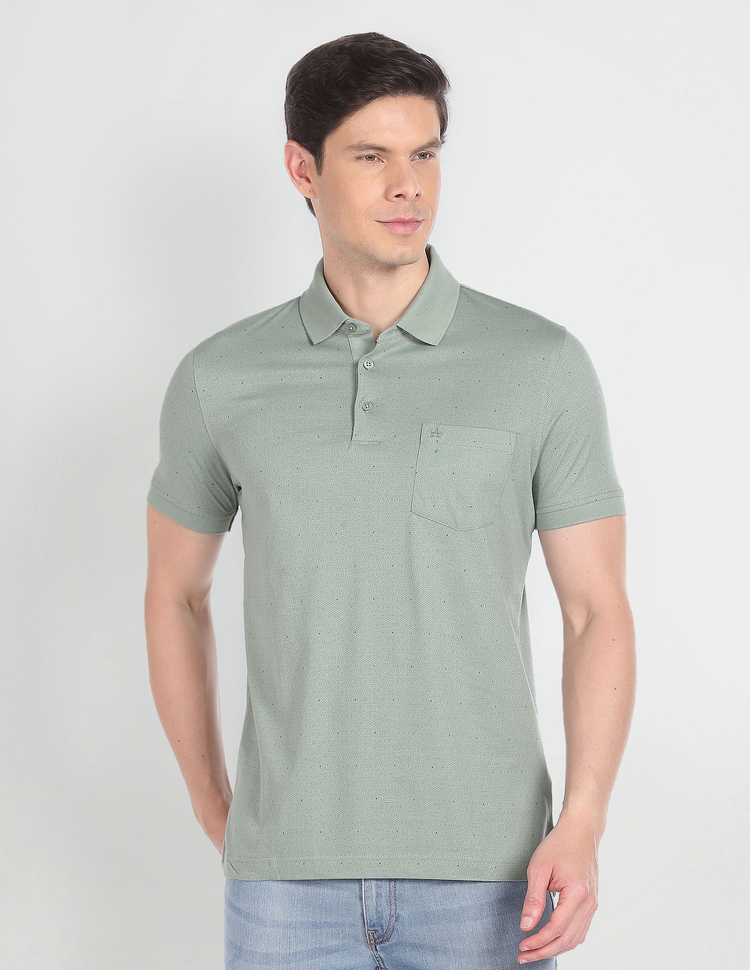 Arrow Geometric Print Cotton Polo Shirt