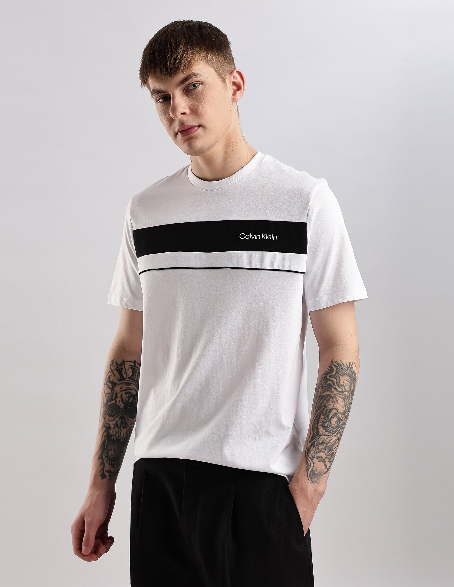 Calvin Klein Jeans Mens White Colourblocked T-Shirts