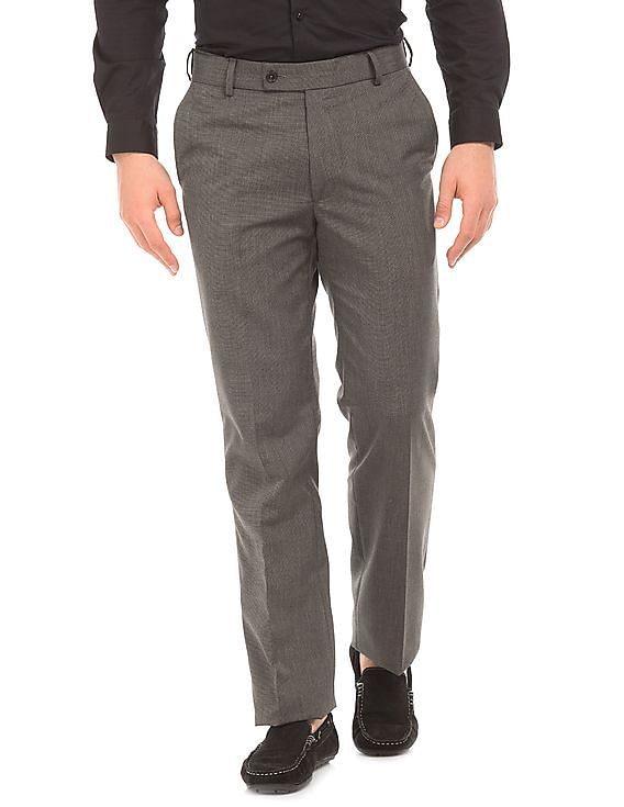 Buy ARROW Navy Solid Polyester Blend Regular Fit Men's Formal Trousers |  Shoppers Stop