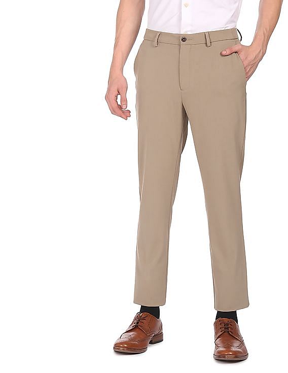 Buy Arrow Men Light Khaki Hudson Tailored Fit Twill Formal Trousers   NNNOWcom