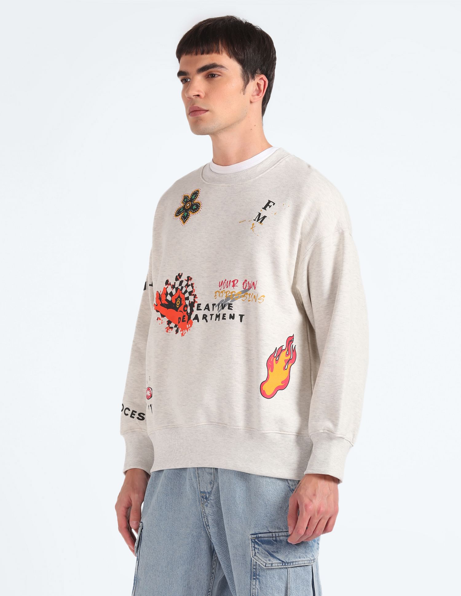 Flying Machine Graphic Print Oversized Sweatshirt
