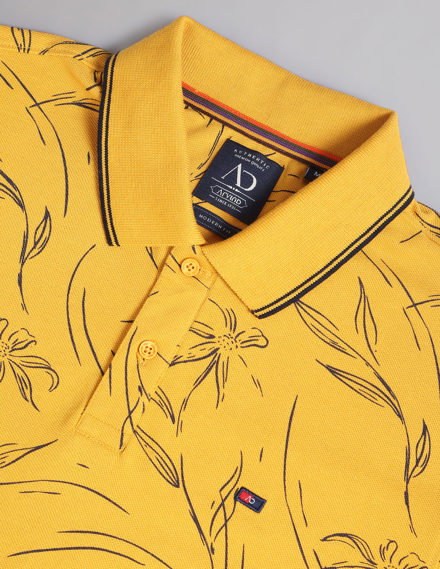 AD by Arvind Floral Print Cotton Polo Shirt