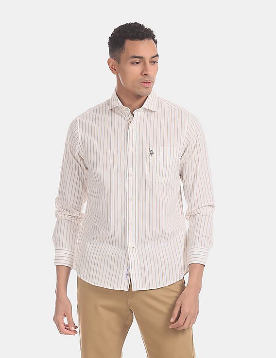 U.S. Polo Assn. Striped Long Sleeve Cutaway Collar Casual Shirt