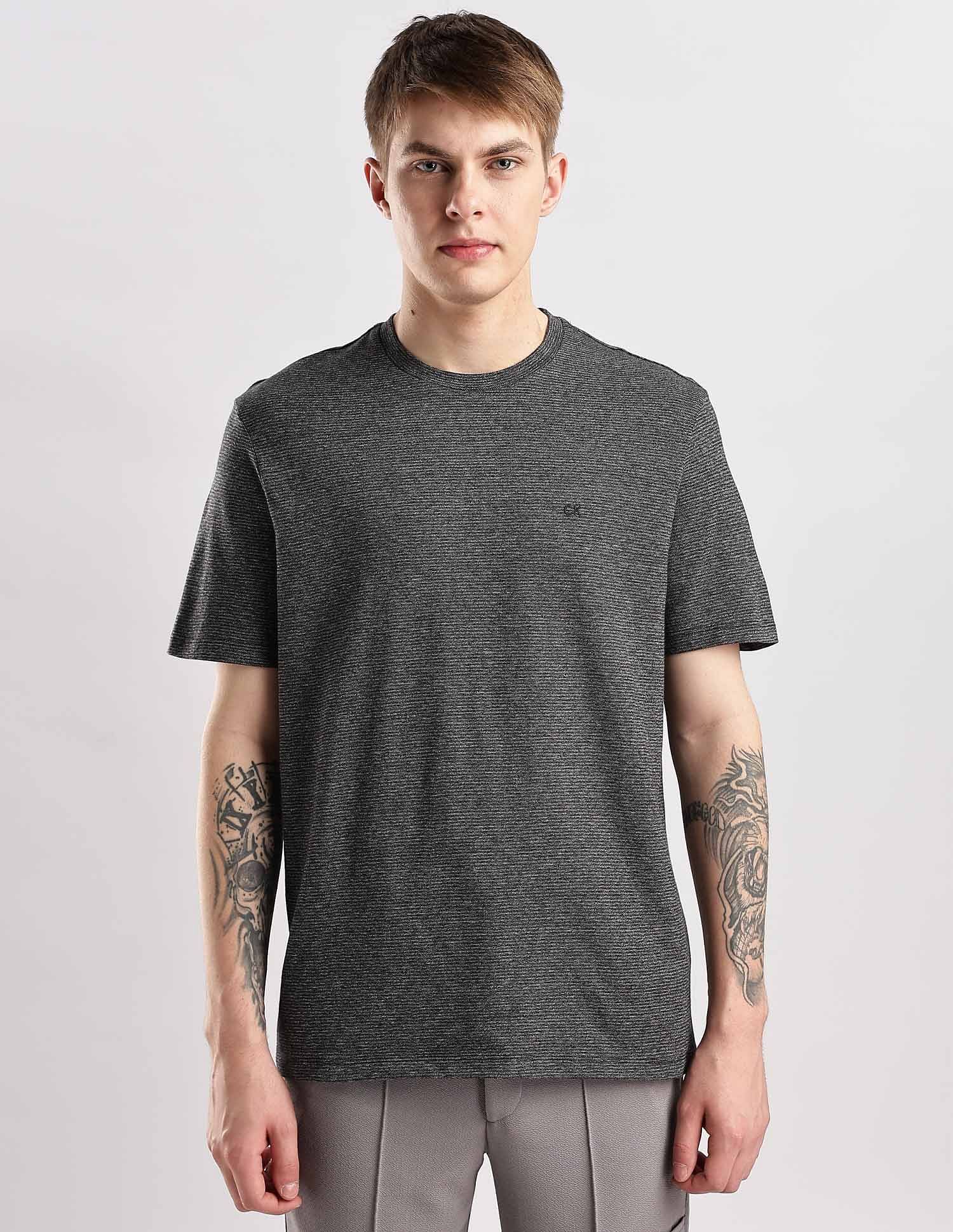 Calvin Klein Jeans Mens Black Self-design T-Shirts