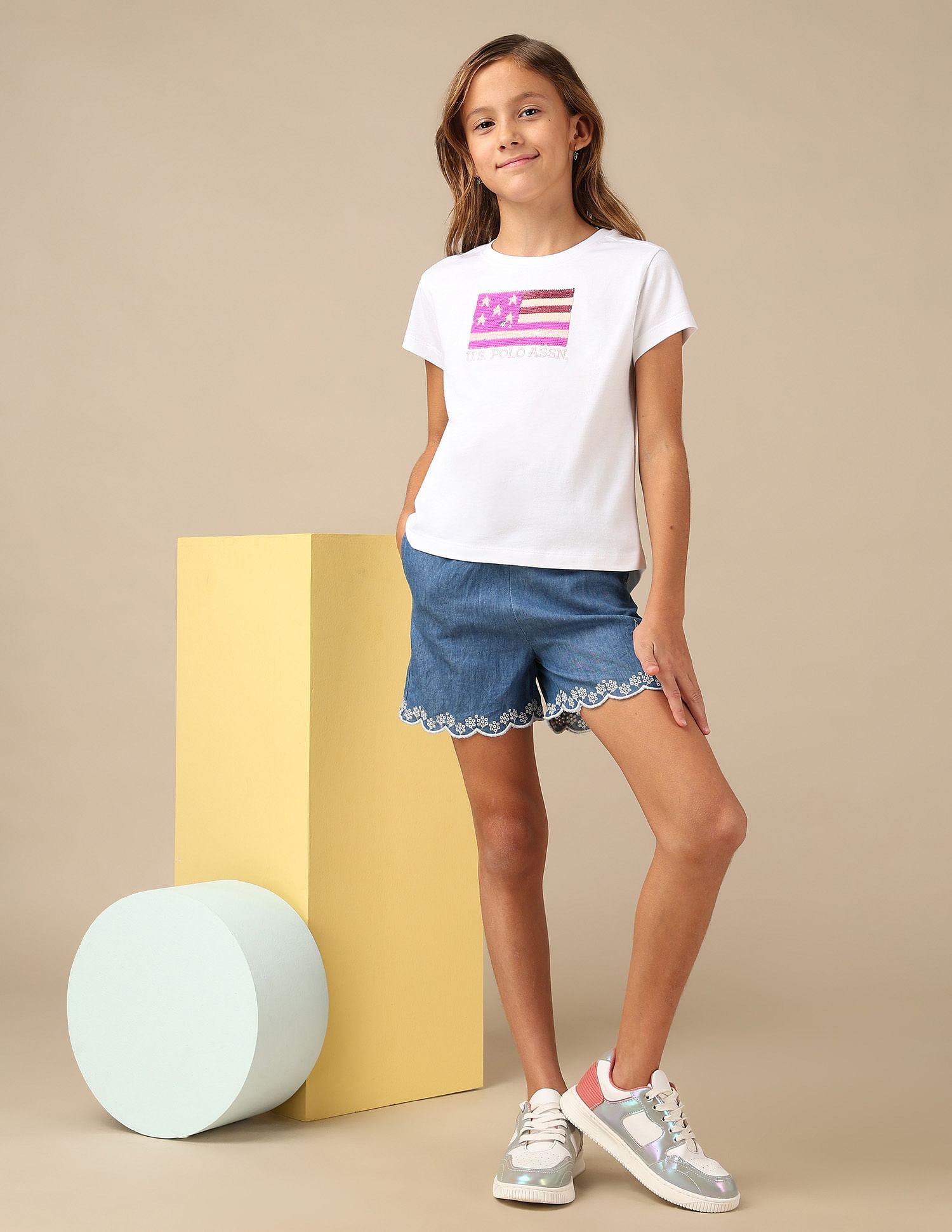 U.S. Polo Assn. Kids Girls Flip Sequins Relaxed Fit  T-Shirt