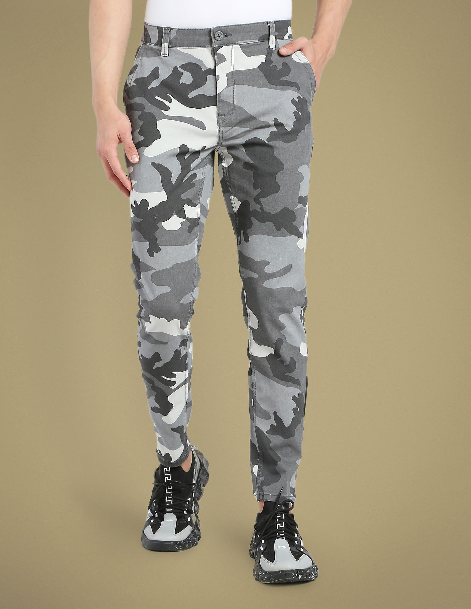 Flying Machine Slim Tapered Fit Camouflage Print Trousers