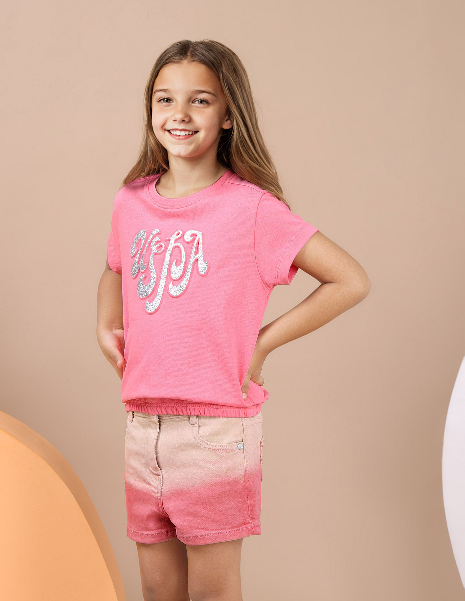 U.S. Polo Assn. Kids Girls Brand Printed Elasticized T-Shirt