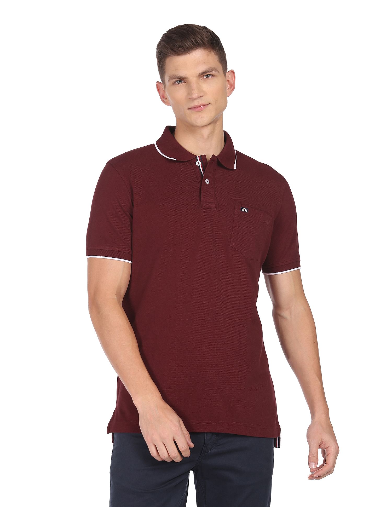 Arrow Sports Tipped Collar Pique Cotton Polo Shirt