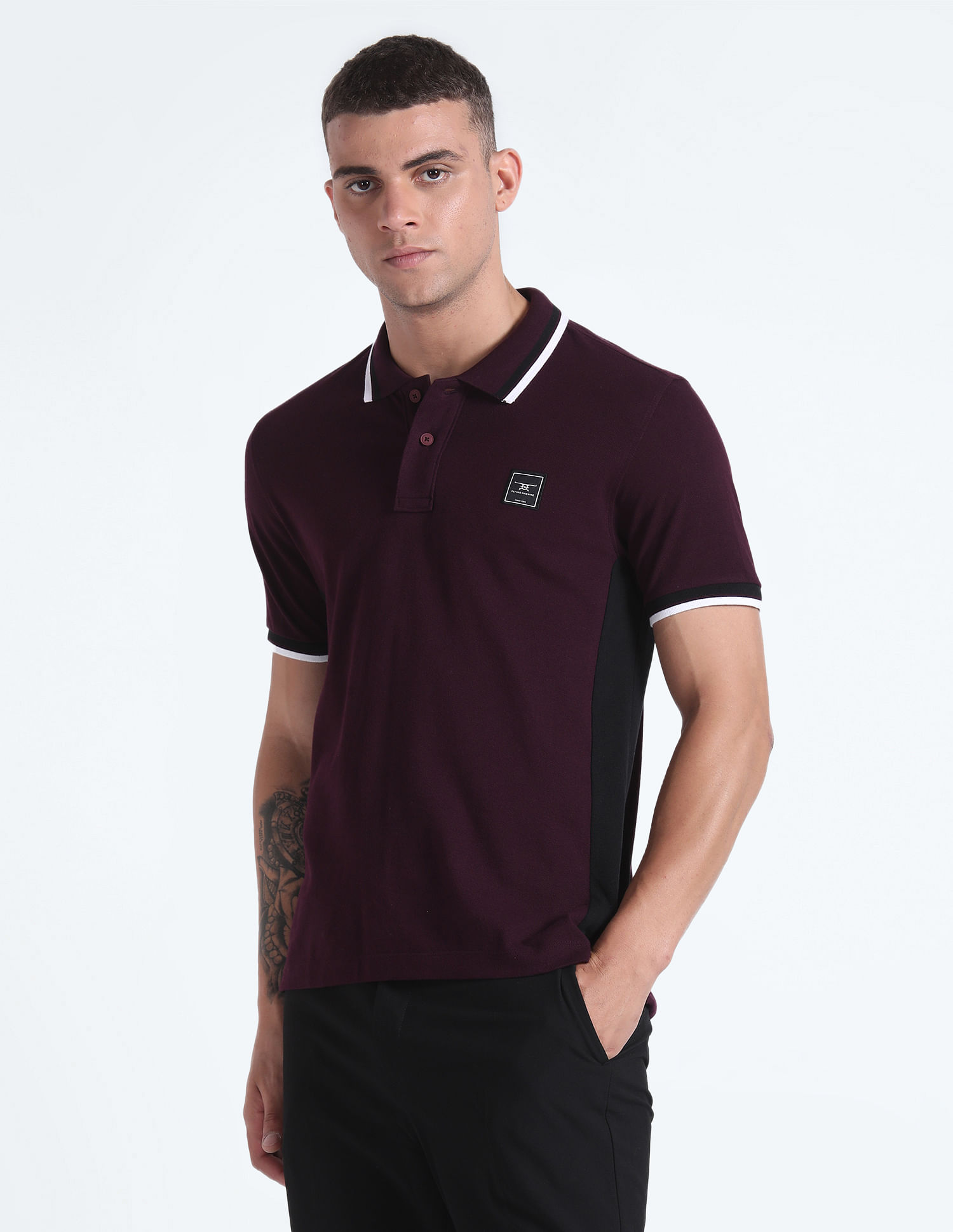 Flying Machine Colour Block Cotton Polo Shirt