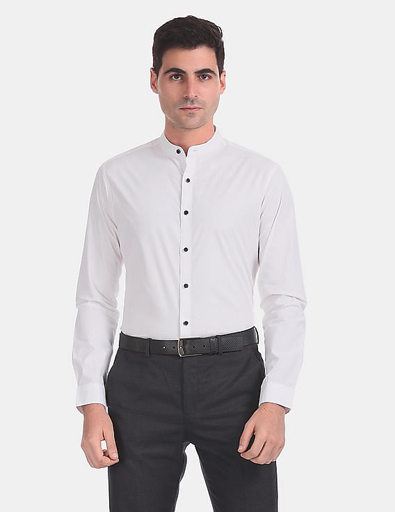 Flying Machine Mandarin Collar Tonal Print Shirt