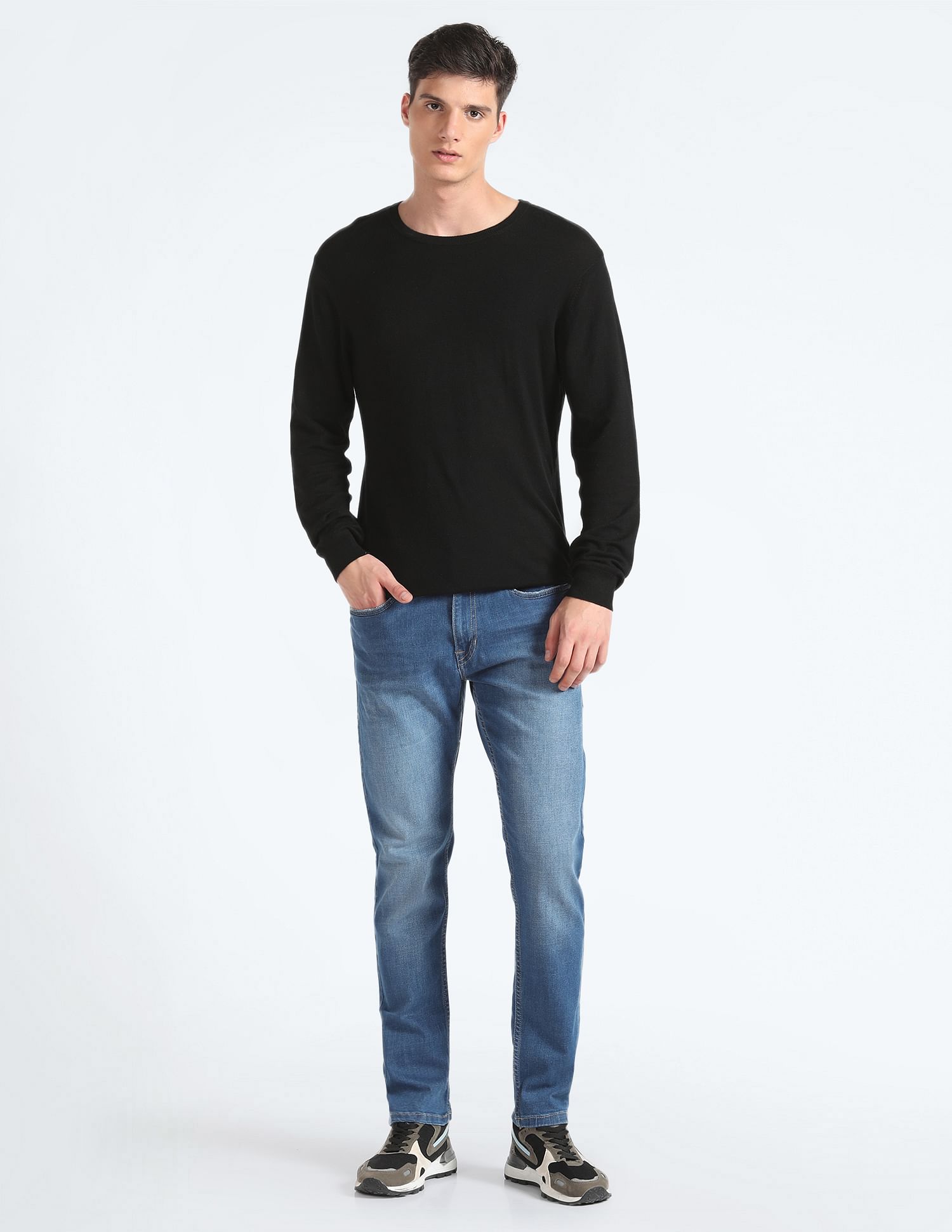 Flying Machine Stone Wash Slash Slim Tapered Fit Jeans