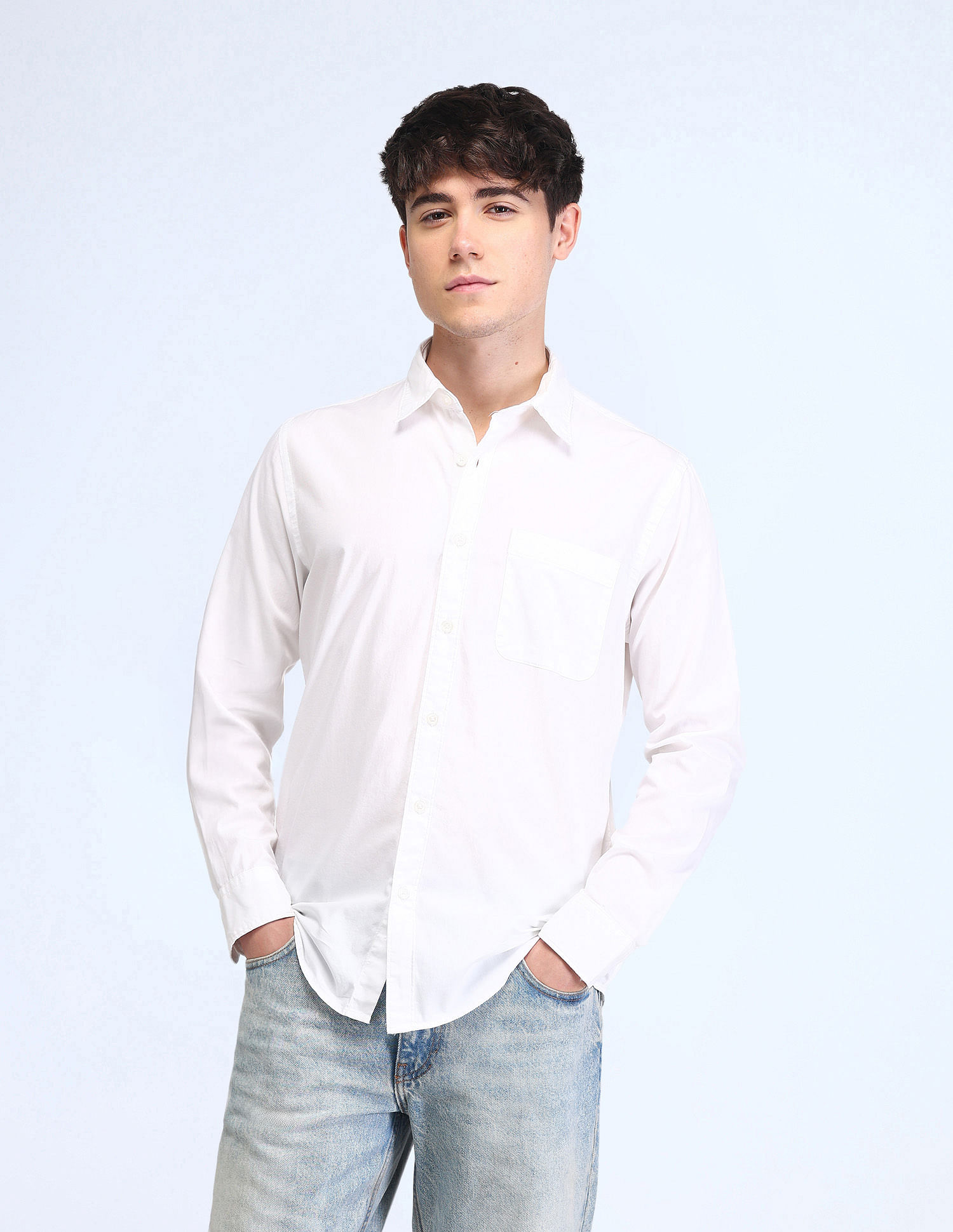 Flying Machine Slim Fit Dobby Solid Shirt