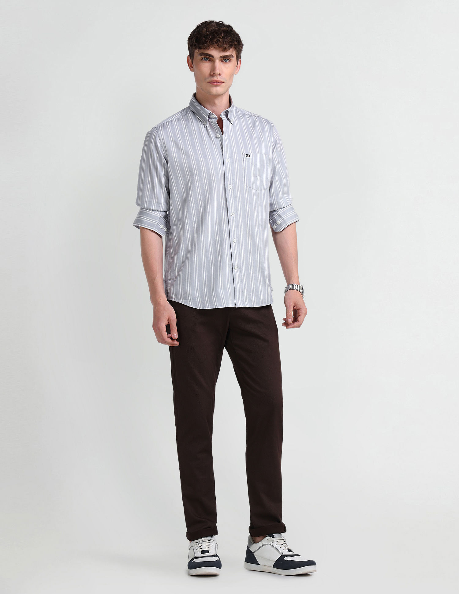 Arrow Sport Manhattan Slim Fit Herringbone Shirt