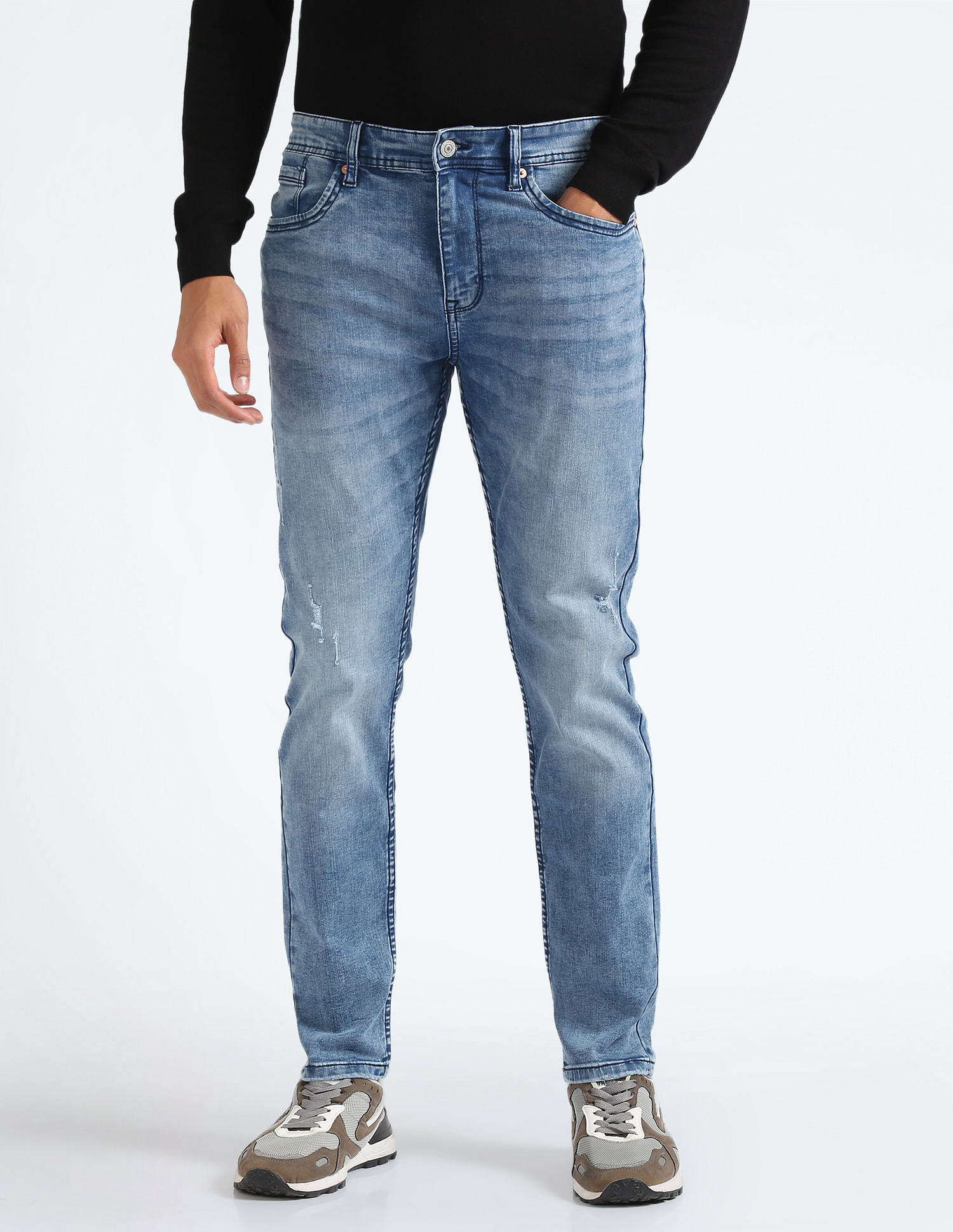 Flying Machine Slash Slim Tapered Fit Jeans