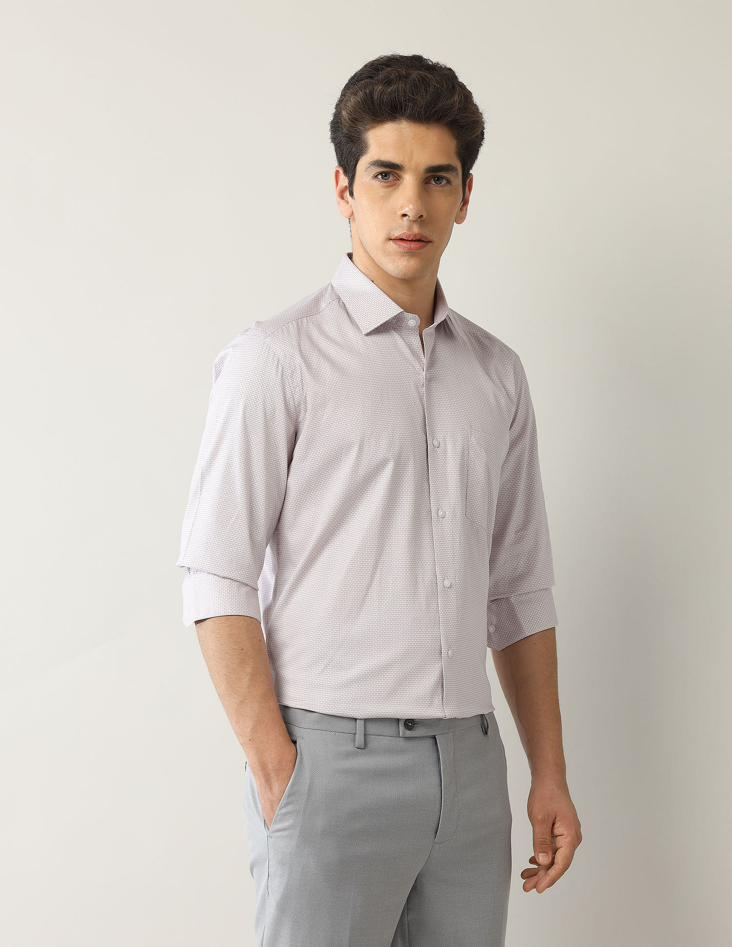 Arrow Geometric Printed Manhattan Slim Fit Twill Shirt