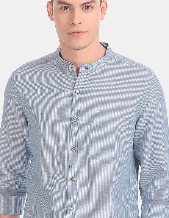 Flying Machine Vertical Stripe Cotton Linen Shirt