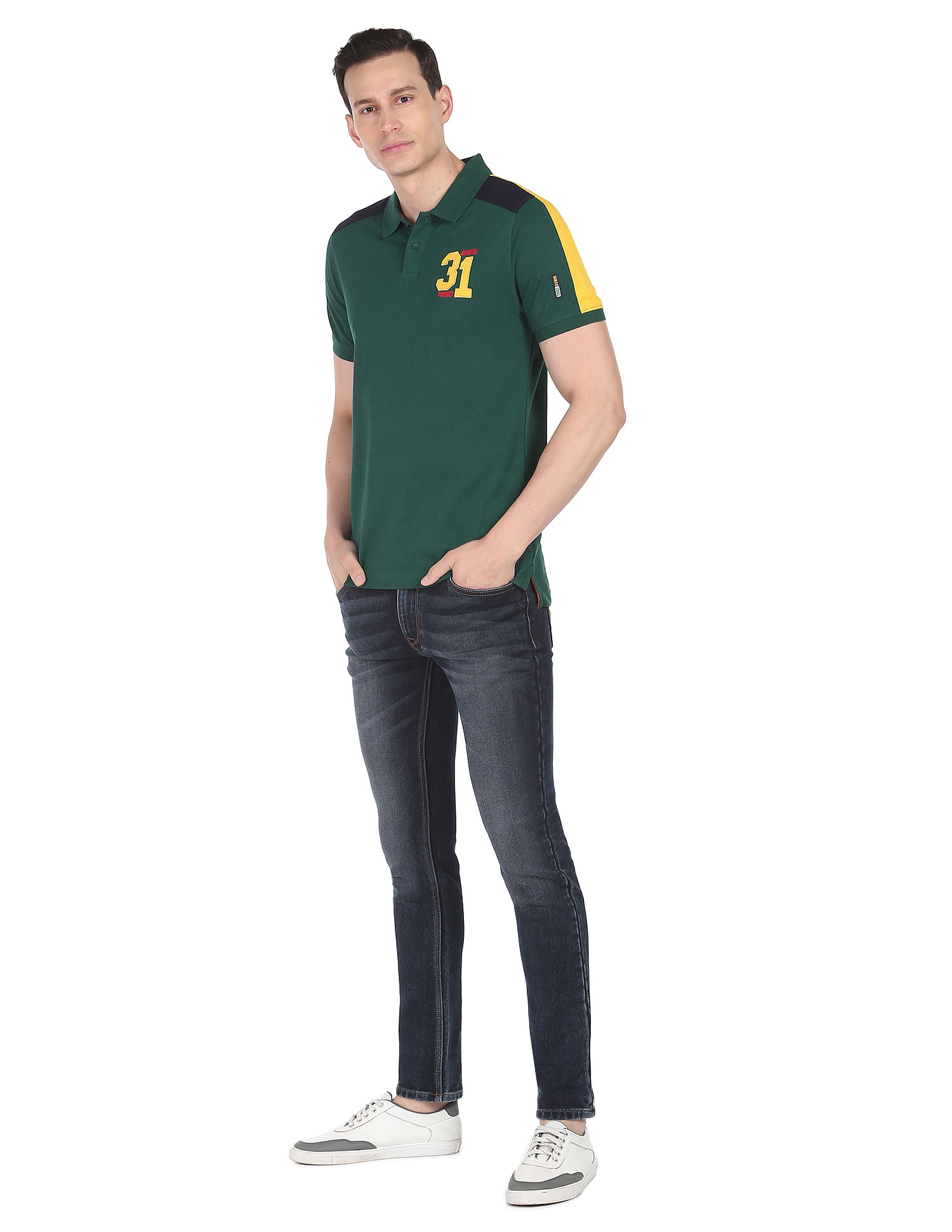 AD by Arvind Contrast Sleeve Sporty Polo Shirt