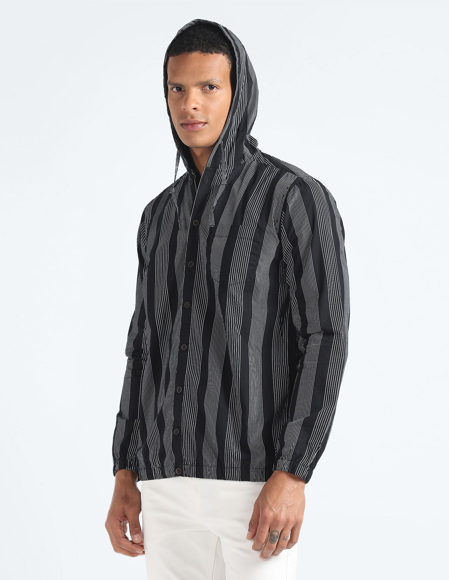 Flying Machine Hooded Vertical Stripe Shirt