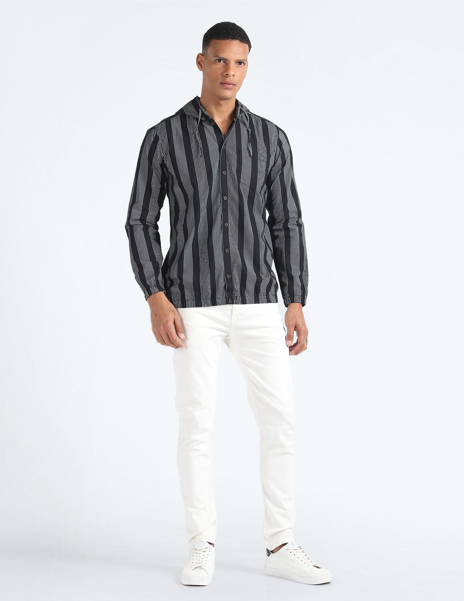 Flying Machine Hooded Vertical Stripe Shirt