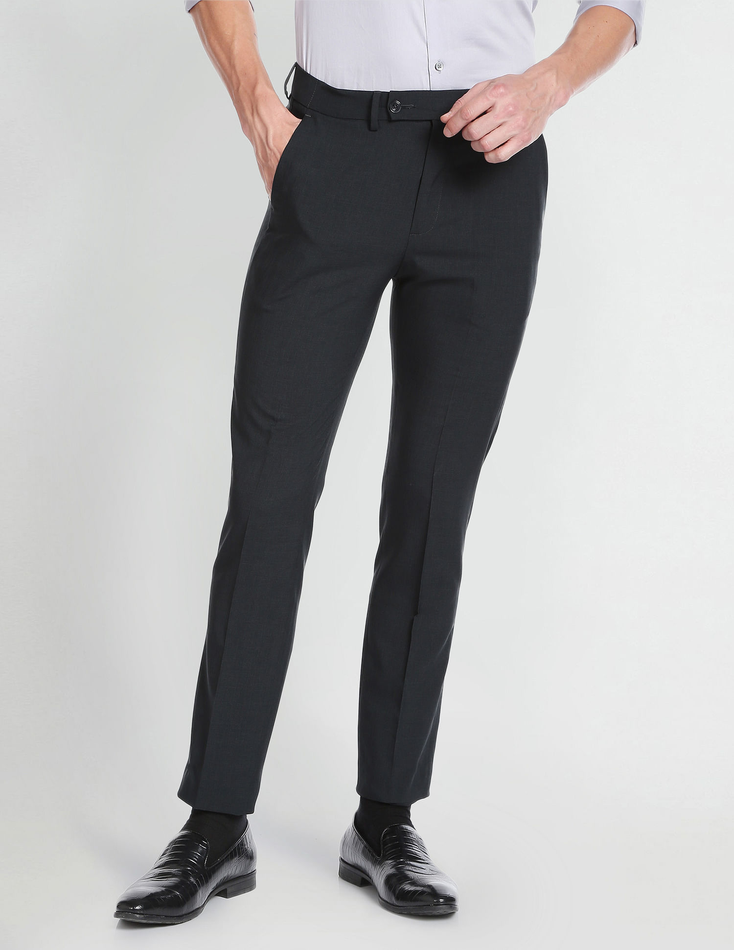 Buy Arrow Newyork Micro Check Polyester Formal Trousers