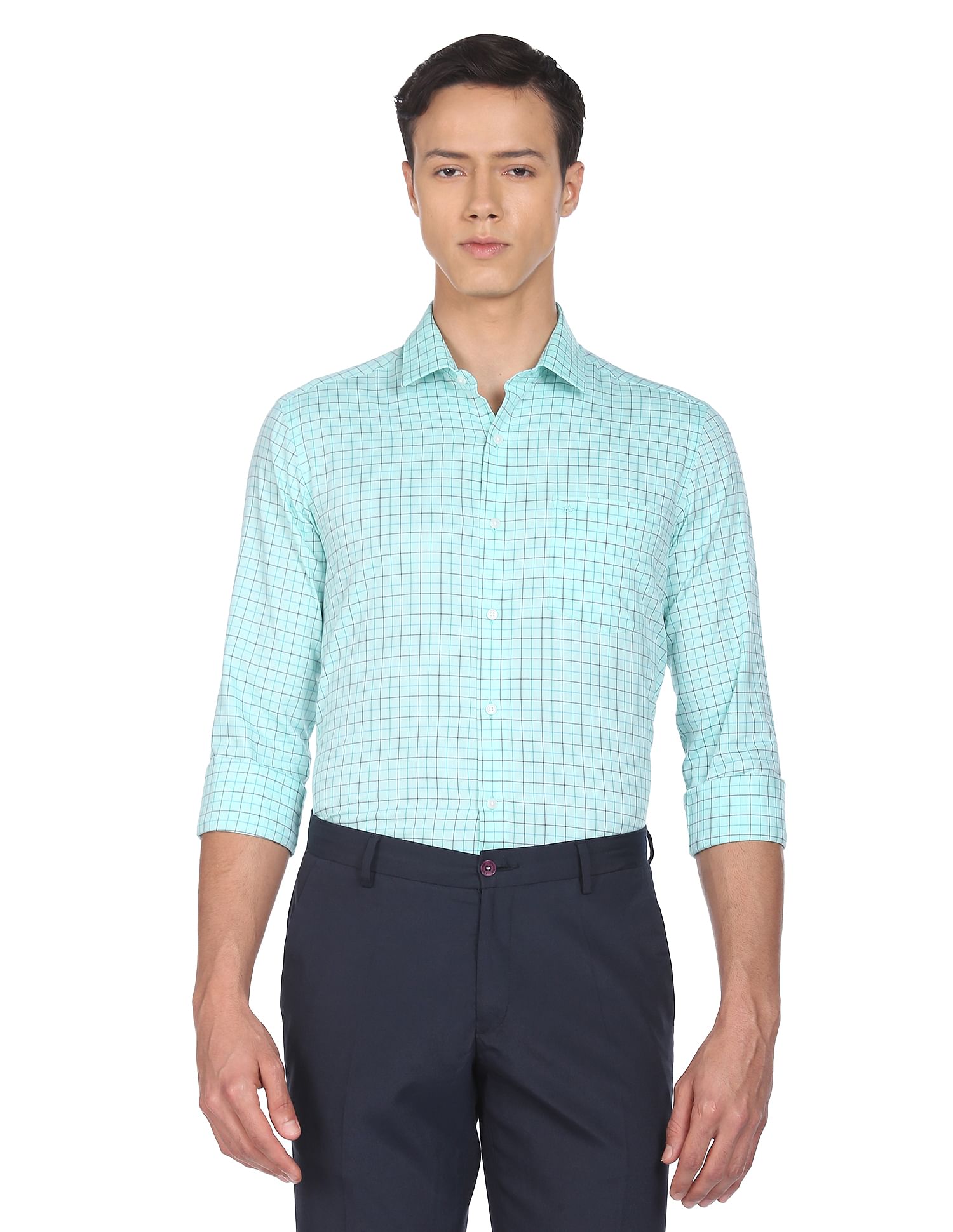 Arrow Cutaway Collar Grid Tattersall Check Shirt