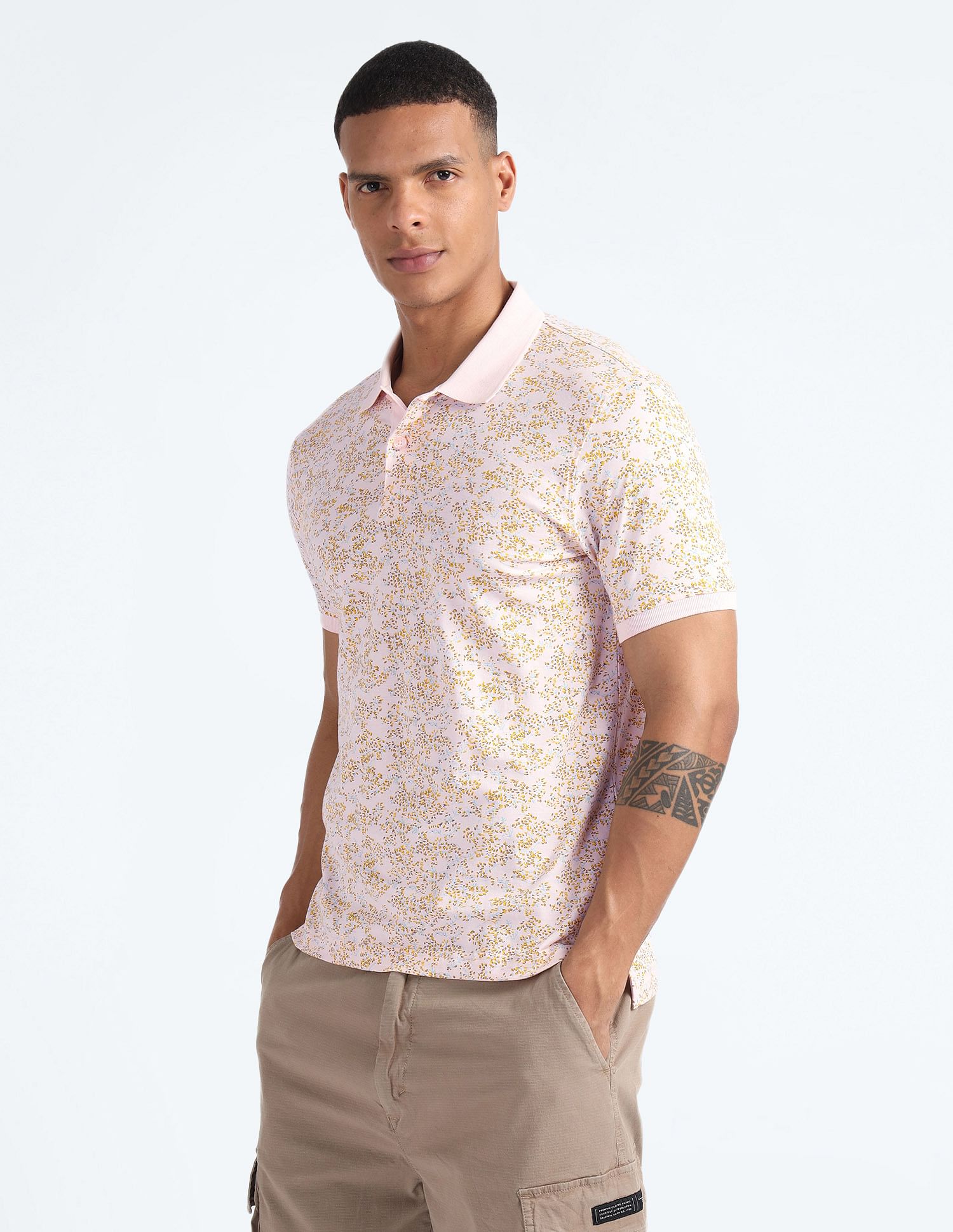 Flying Machine Mercerized Cotton Printed Polo Shirt