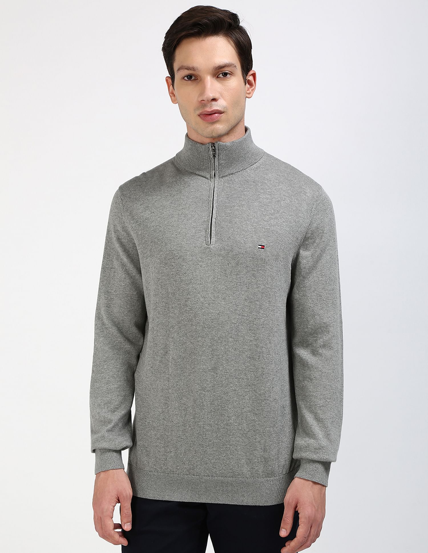 Tommy Hilfiger Cotton Zip Mock Neck Sweater