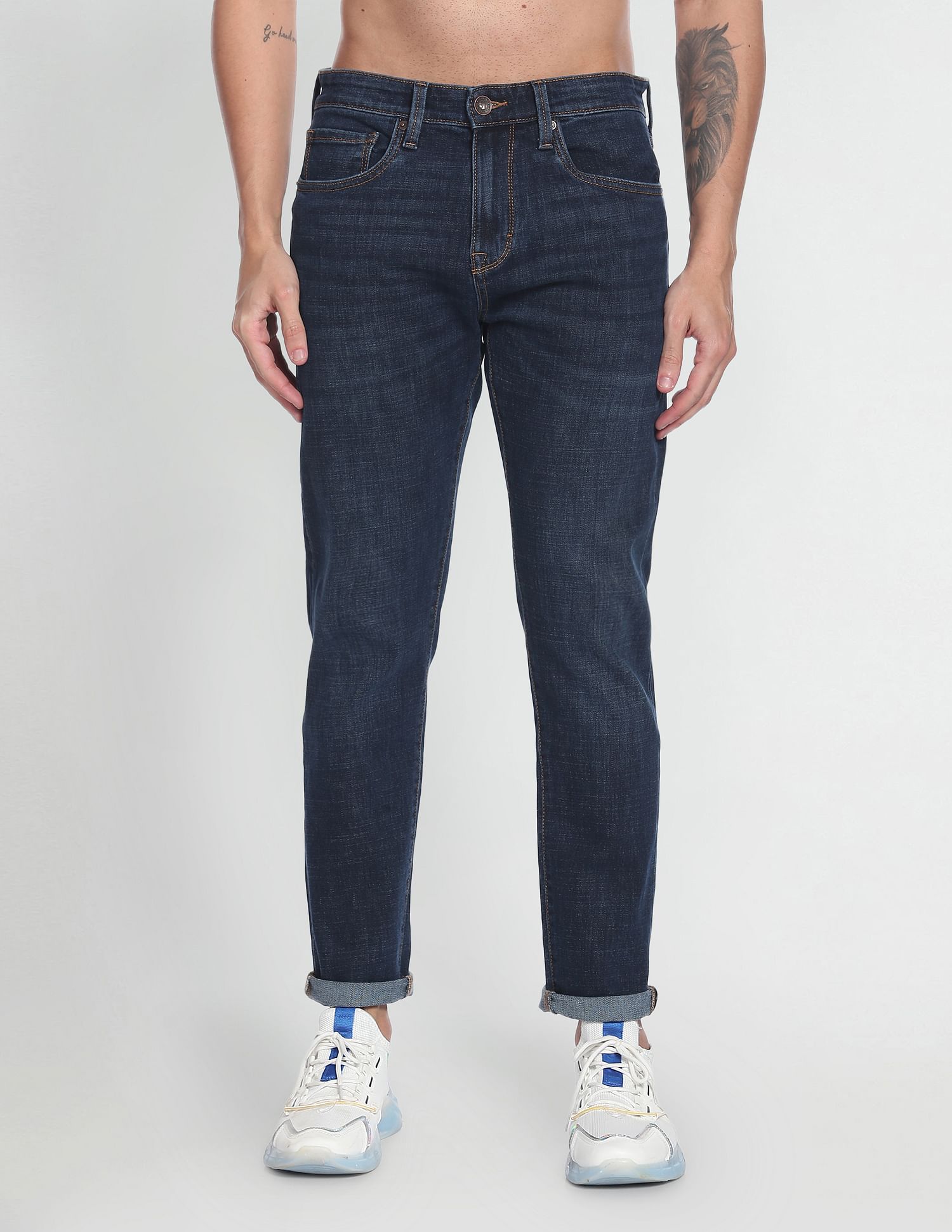 Flying Machine Slash Slim Tapered Fit Rinsed Jeans