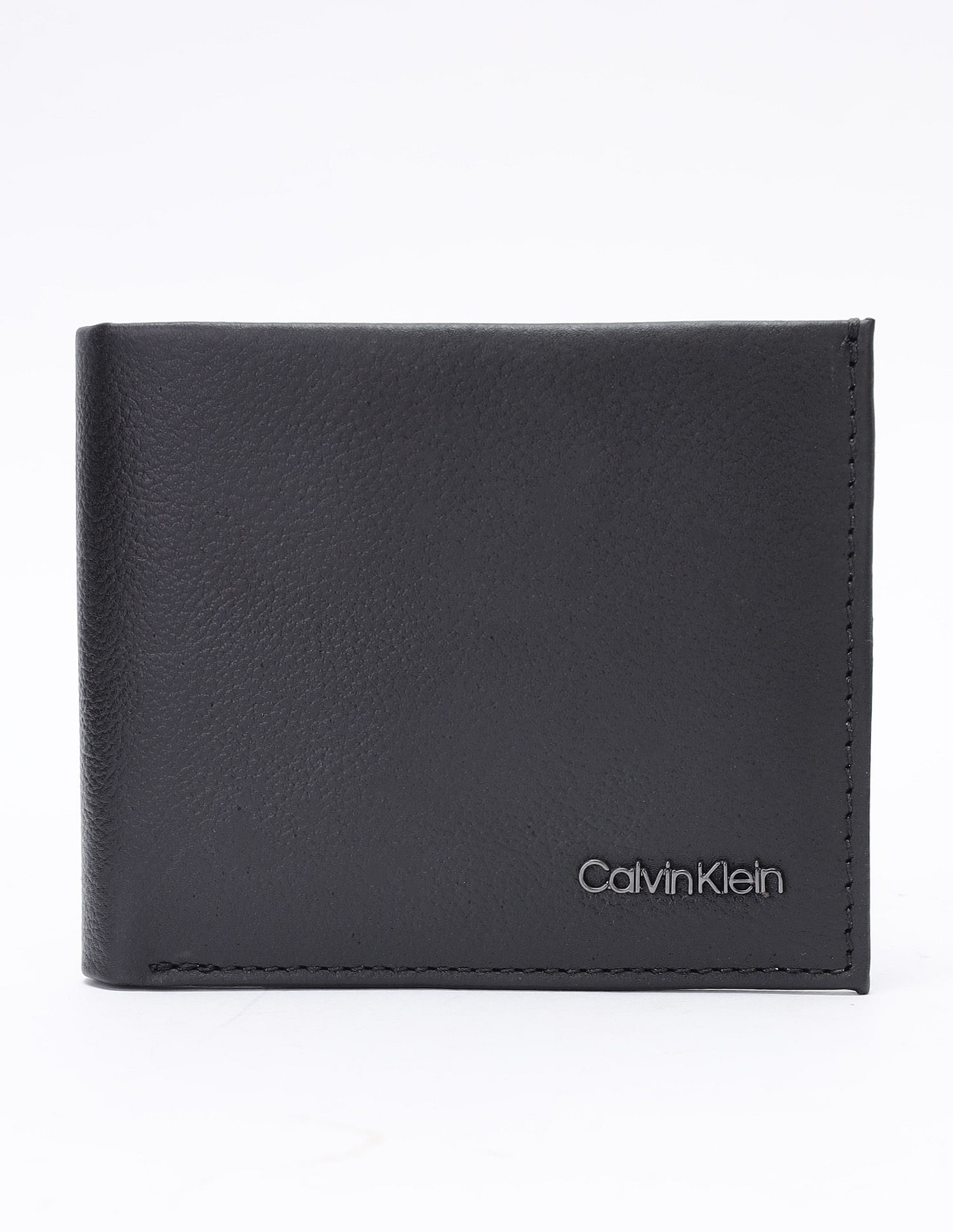 Calvin Klein Solid Black Leather Bi-Fold Wallet