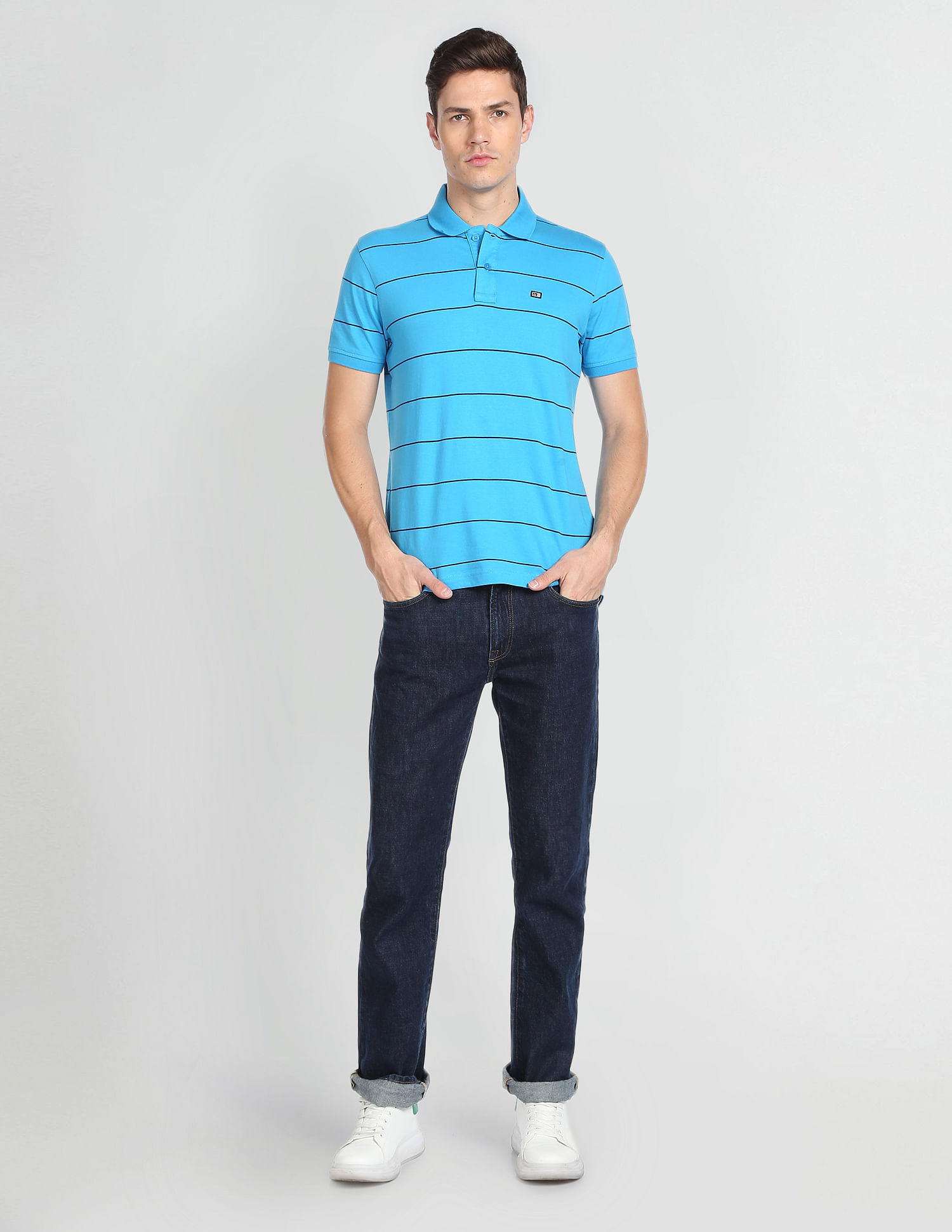 Arrow Sports Horizontal Stripe Cotton Polo Shirt