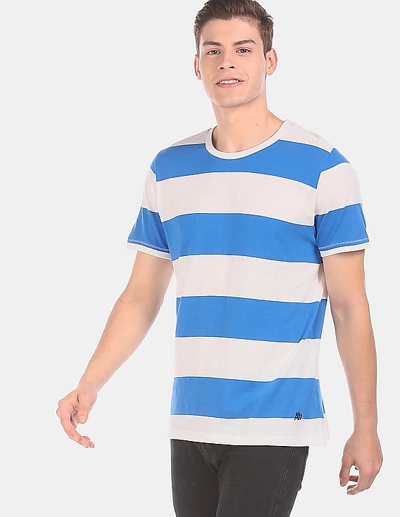 blue and white line t shirt